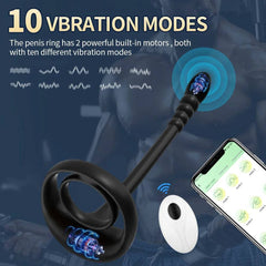 Cock Ring Prostate Vibrator: Sex Toy for Men, APP Wireless, 10 Modes, Testicle Massage, Anal Butt Plug, Penis Ring, Male Masturbator - 18+