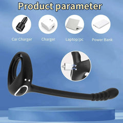 Cock Ring Prostate Vibrator: Sex Toy for Men, APP Wireless, 10 Modes, Testicle Massage, Anal Butt Plug, Penis Ring, Male Masturbator - 18+