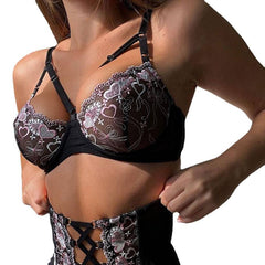 Heart Embroidery Mesh Lingerie Set