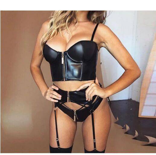 Black Leather Lingerie Set