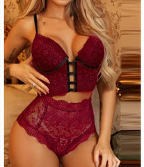 Green & Burgundy Lace Lingerie Set