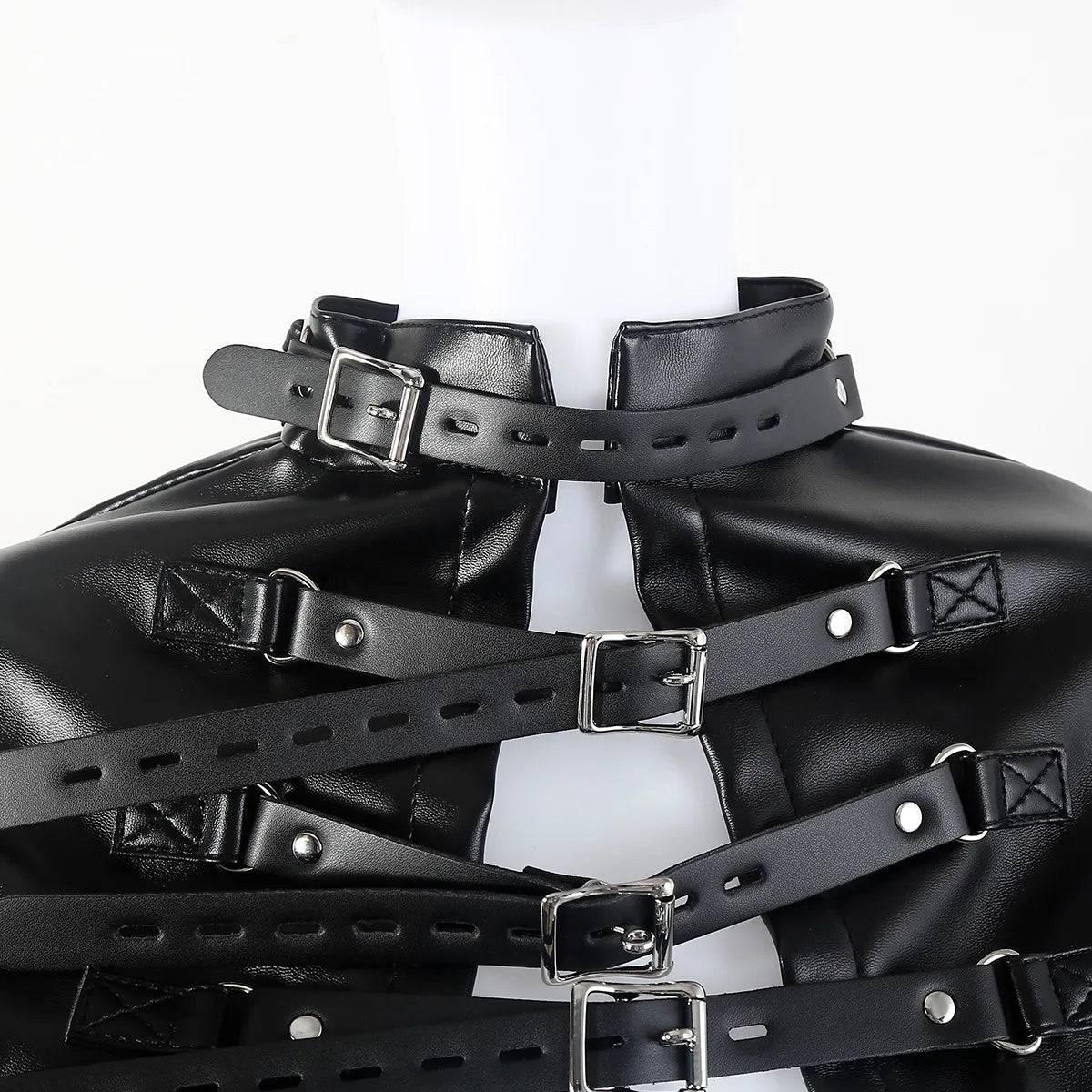 mens bdsm gear PU Bondage Jacket with Hand and Arm Restraints