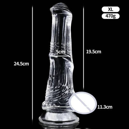 Huge Transparent Black Horse Dildo - Realistic TPE with Strong Suction Cup