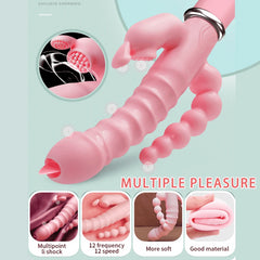 3-in-1 Dildo Vibrator: Tongue Licking, Rabbit Patting G-Spot and Clit Vagina Stimulator, Anal Plug - Adult Sex Toy for Women Masturbator