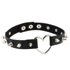 Harajuku Punk Rock Rivet Goth Choker | PU Leather Collar with Heart, Cross & Spikes | Hip Hop Bondage Jewelry for Women