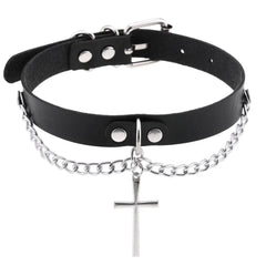 Harajuku Punk Rock Rivet Goth Choker | PU Leather Collar with Heart, Cross & Spikes | Hip Hop Bondage Jewelry for Women