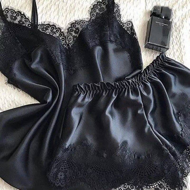 Sexy Temptation Nightgown Two Piece Set Lace Silk Home Clothes