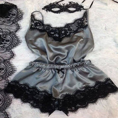 Sexy Temptation Nightgown Two Piece Set Lace Silk Home Clothes