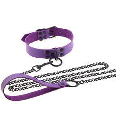 Adjustable BDSM Collar with Leash – Rivet Choker and Steel Chain Set for Couples Roleplay and Bondage Play