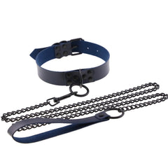 Adjustable BDSM Collar with Leash – Rivet Choker and Steel Chain Set for Couples Roleplay and Bondage Play