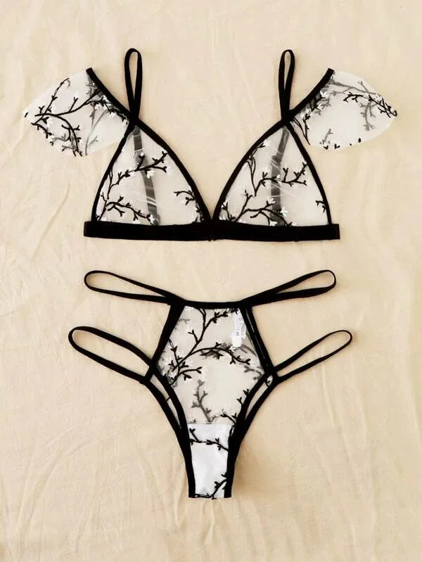 Sexy Plum Blossom Embroidered Sexy Underwear