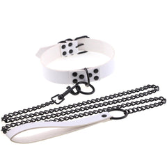 Adjustable BDSM Collar with Leash – Rivet Choker and Steel Chain Set for Couples Roleplay and Bondage Play