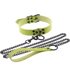 Adjustable BDSM Collar with Leash – Rivet Choker and Steel Chain Set for Couples Roleplay and Bondage Play